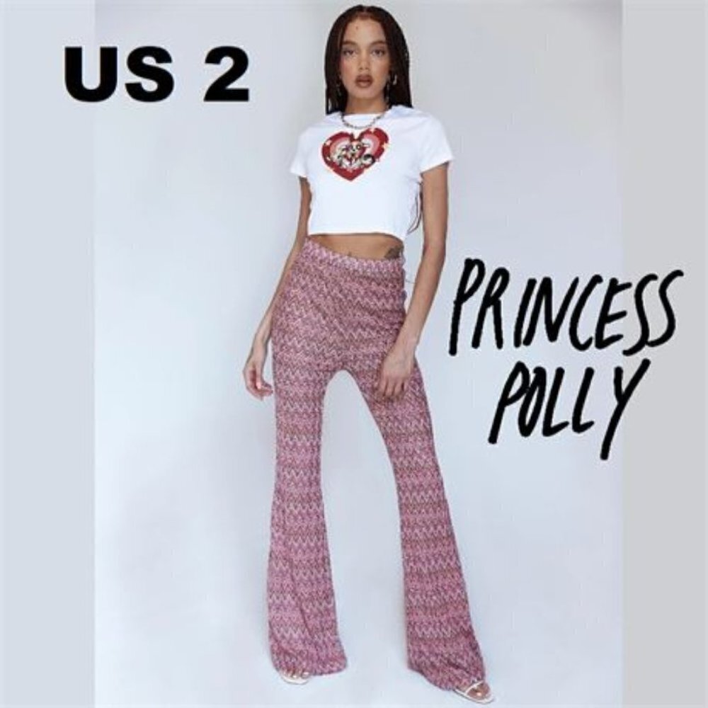 Princess Polly, Ladies Karmen Chevron Knit Flare Pants - Pink. Size: 2 (US). NWT